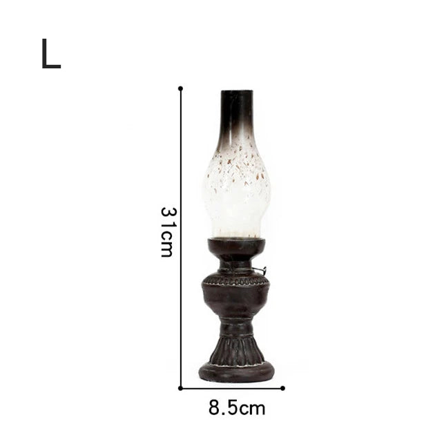 Antique Candlestick Resin Candle Accessory Glass Cover Lantern Candelabra Retro Kerosene Lamp Nostalgic Candlesticks Home Decor - Antiques Bazaar Ensenada
