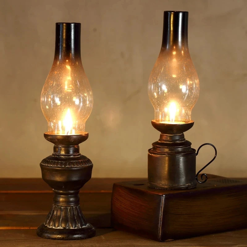 Antique Candlestick Resin Candle Accessory Glass Cover Lantern Candelabra Retro Kerosene Lamp Nostalgic Candlesticks Home Decor - Antiques Bazaar Ensenada