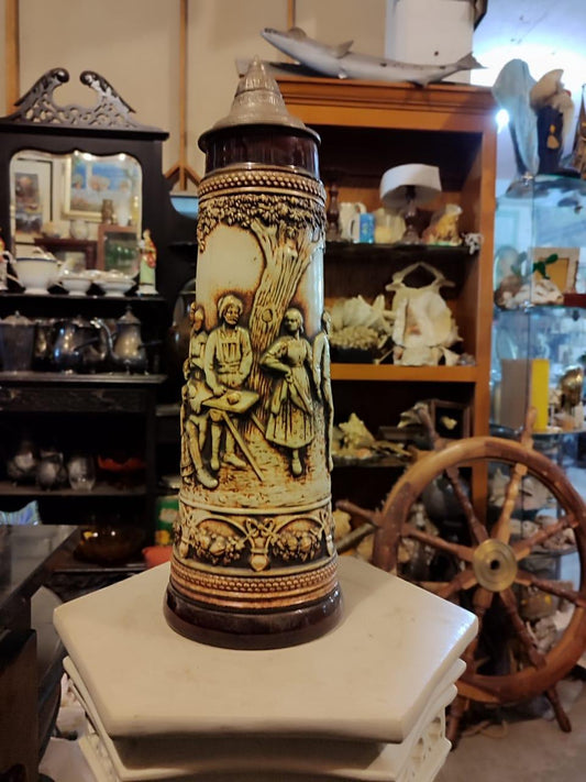 Germany Beer Ale Stein Pewter Lid #1807 Tanz auf der Alm Celebration 11" - Antiques Bazaar Ensenada