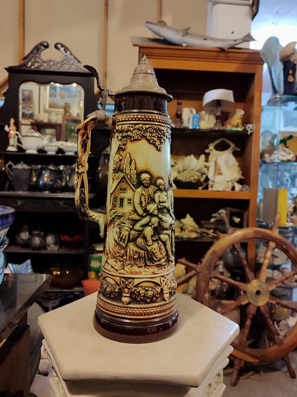 Germany Beer Ale Stein Pewter Lid #1807 Tanz auf der Alm Celebration 11" - Antiques Bazaar Ensenada