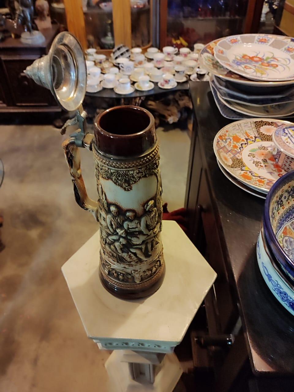 Germany Beer Ale Stein Pewter Lid #1807 Tanz auf der Alm Celebration 11" - Antiques Bazaar Ensenada