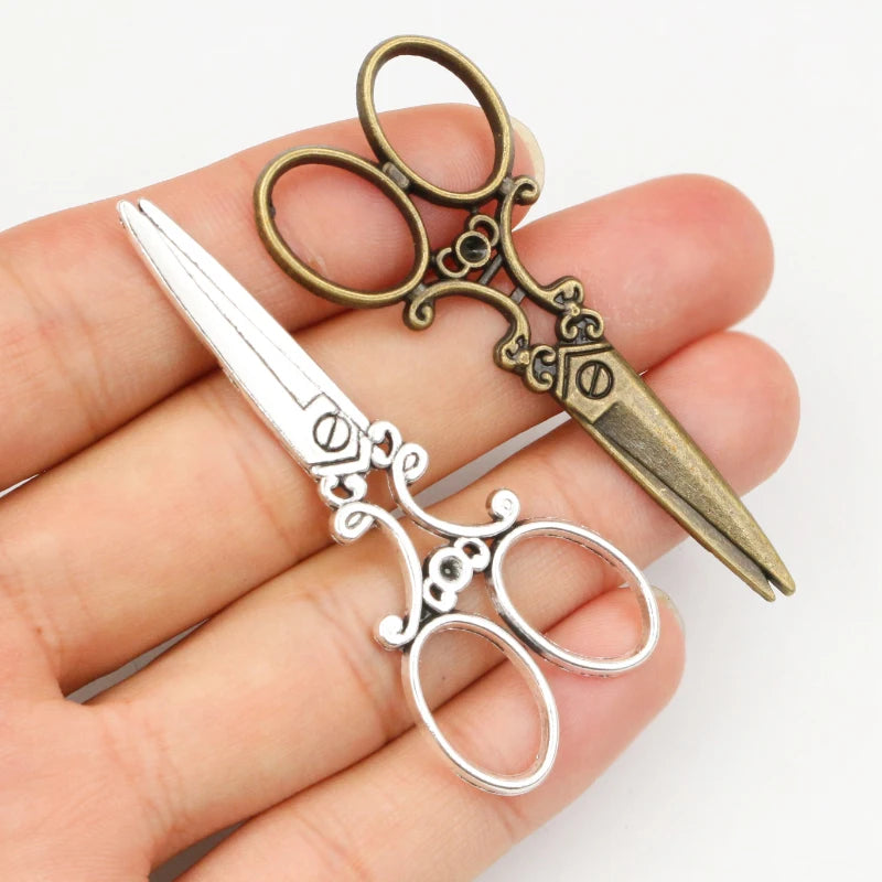 6pcs 60x25mm Antique Bronze and Antique Silver Plated Scissors Handmade Charms Pendant:DIY for bracelet necklace - Antiques Bazaar Ensenada