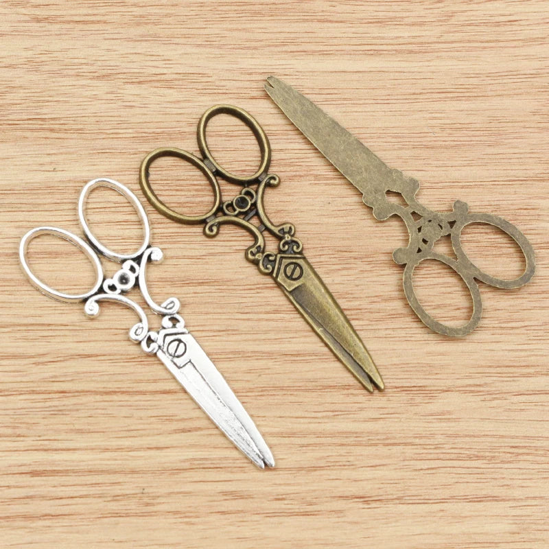 6pcs 60x25mm Antique Bronze and Antique Silver Plated Scissors Handmade Charms Pendant:DIY for bracelet necklace - Antiques Bazaar Ensenada