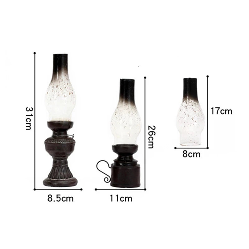 Antique Candlestick Resin Candle Accessory Glass Cover Lantern Candelabra Retro Kerosene Lamp Nostalgic Candlesticks Home Decor - Antiques Bazaar Ensenada