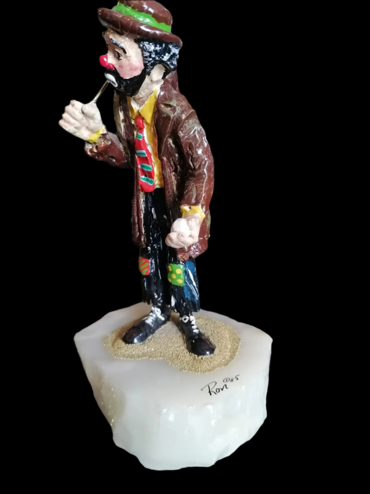 Payaso Mendigo de Ron Lee (1985) con Base de Piedra 🎭✨ - Antiques Bazaar Ensenada