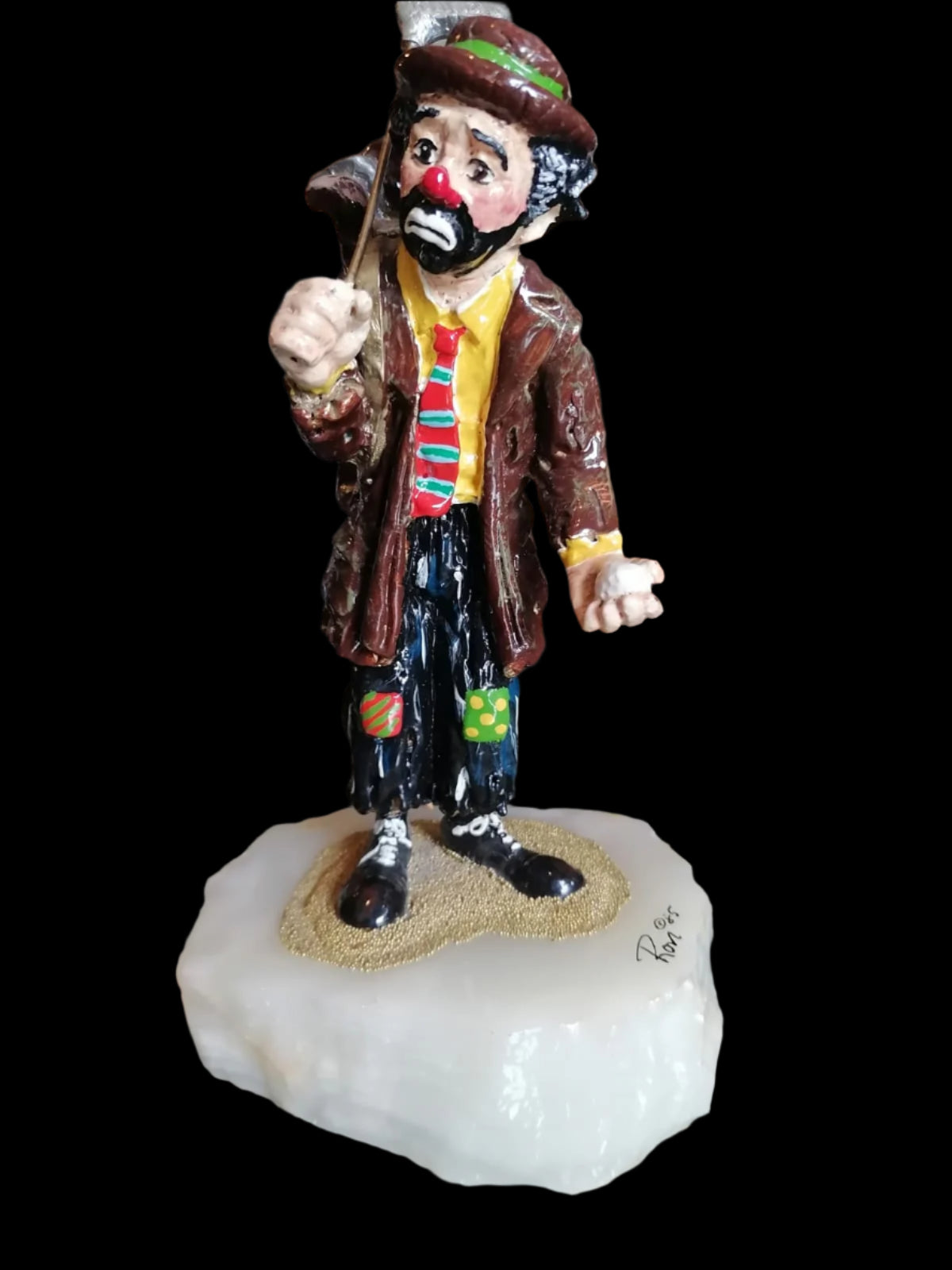 Payaso Mendigo de Ron Lee (1985) con Base de Piedra 🎭✨ - Antiques Bazaar Ensenada