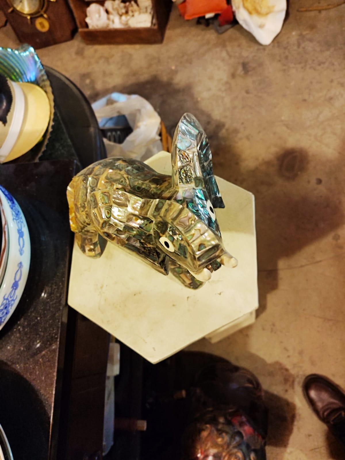 Abalone Elephant Sculpture - Antiques Bazaar Ensenada
