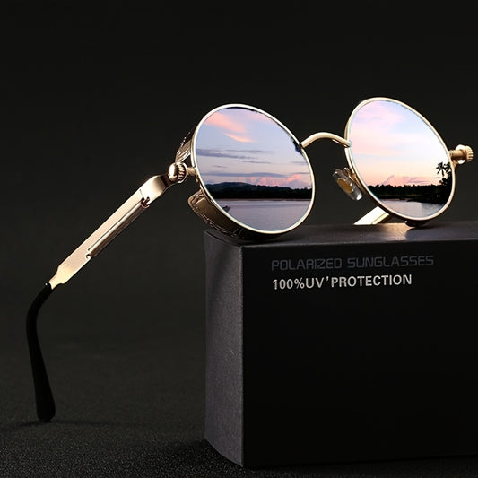 1pc Gafas de sol Steampunk para hombres, montura de metal vintage, gafas de sol de marco redondo y patas de resorte de marco grueso, elección ideal para regalos - Antiques Bazaar Ensenada