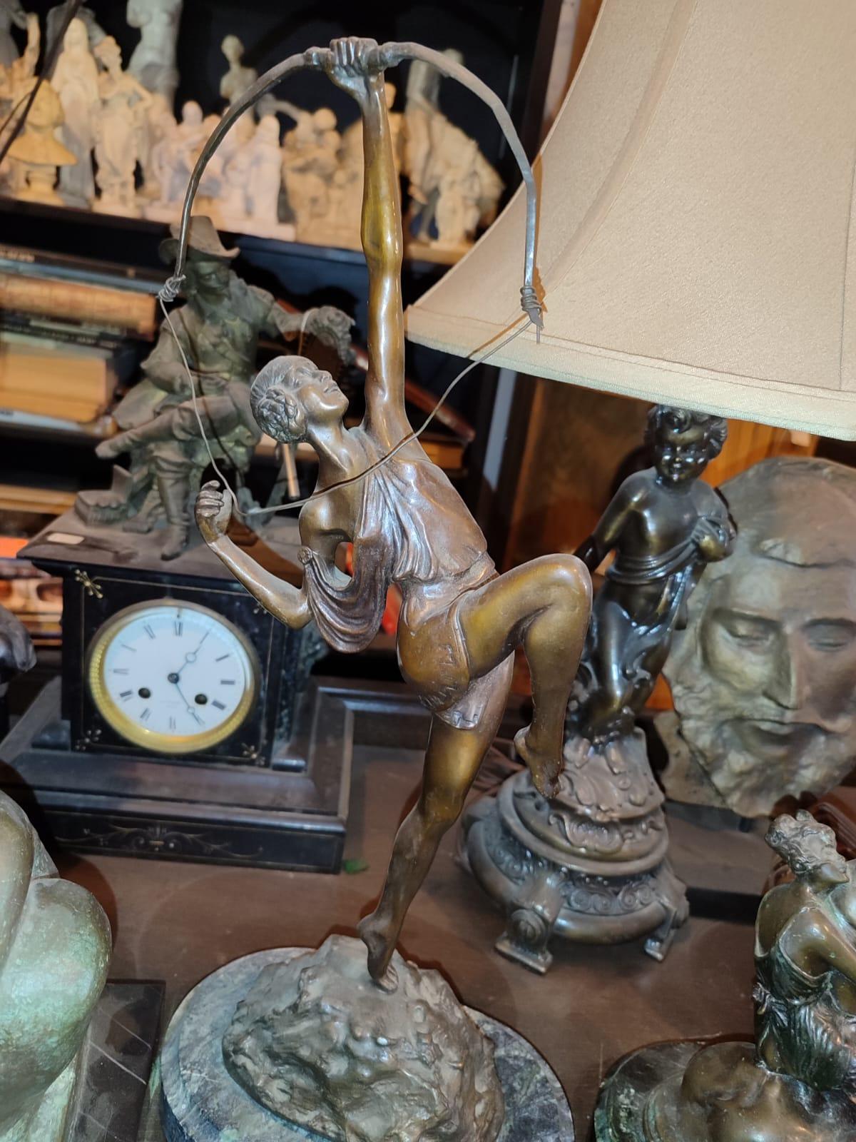 Pierre le faguays bow girl sculpture french bronze art deco diana huntress 18.5 - Antiques Bazaar Ensenada