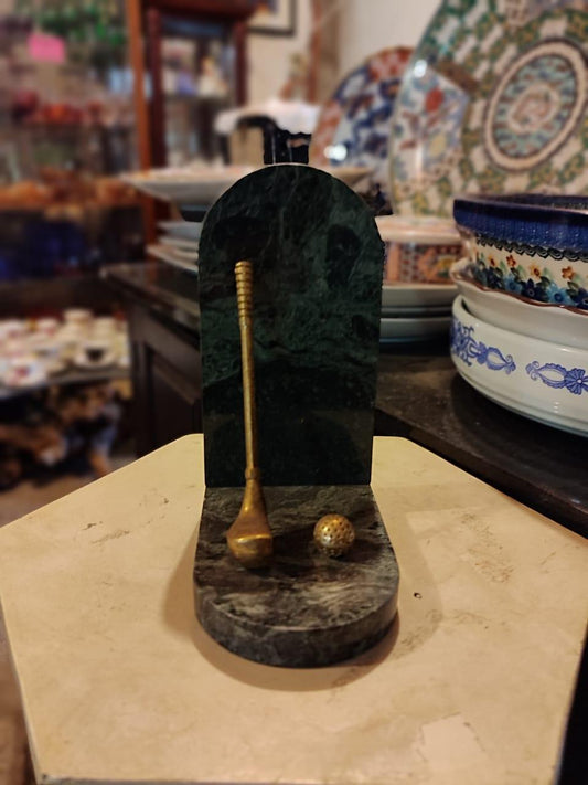 Pair of WNN Marble Green Ball and Golf Club Collectible Sports Bookends - Antiques Bazaar Ensenada