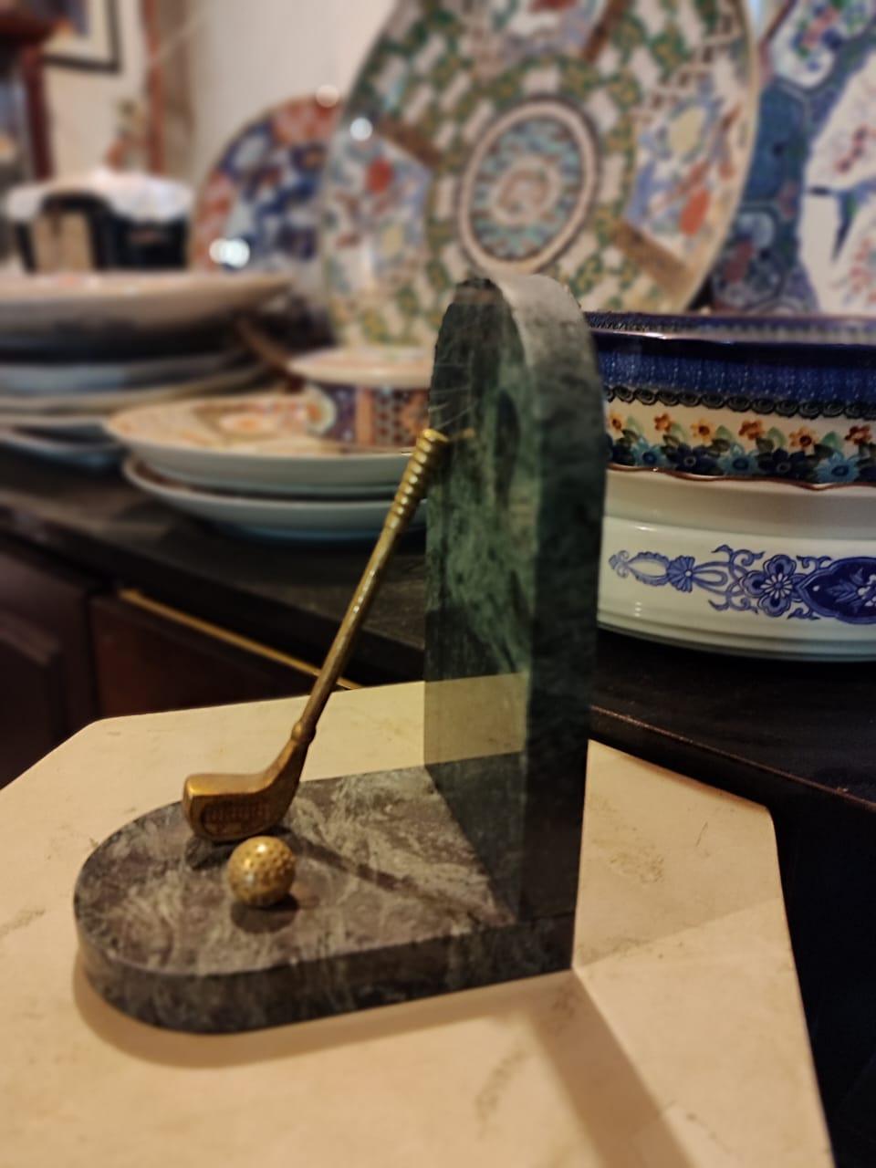 Pair of WNN Marble Green Ball and Golf Club Collectible Sports Bookends - Antiques Bazaar Ensenada