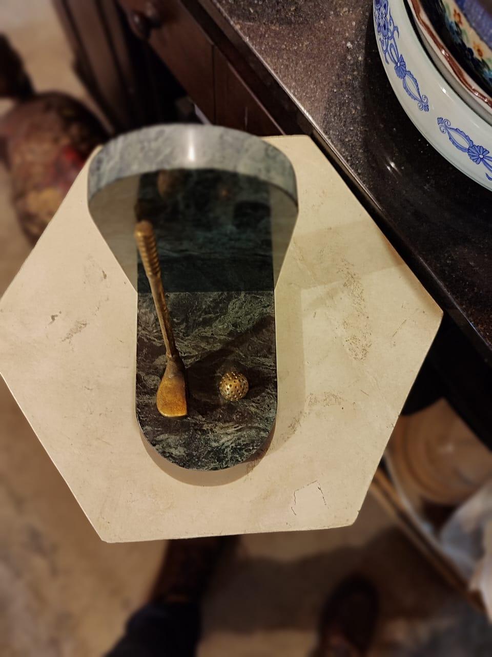Pair of WNN Marble Green Ball and Golf Club Collectible Sports Bookends - Antiques Bazaar Ensenada