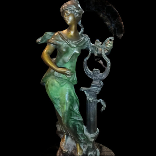 Harp girl Bronze Sculpture by Auguste Moreau - Antiques Bazaar Ensenada