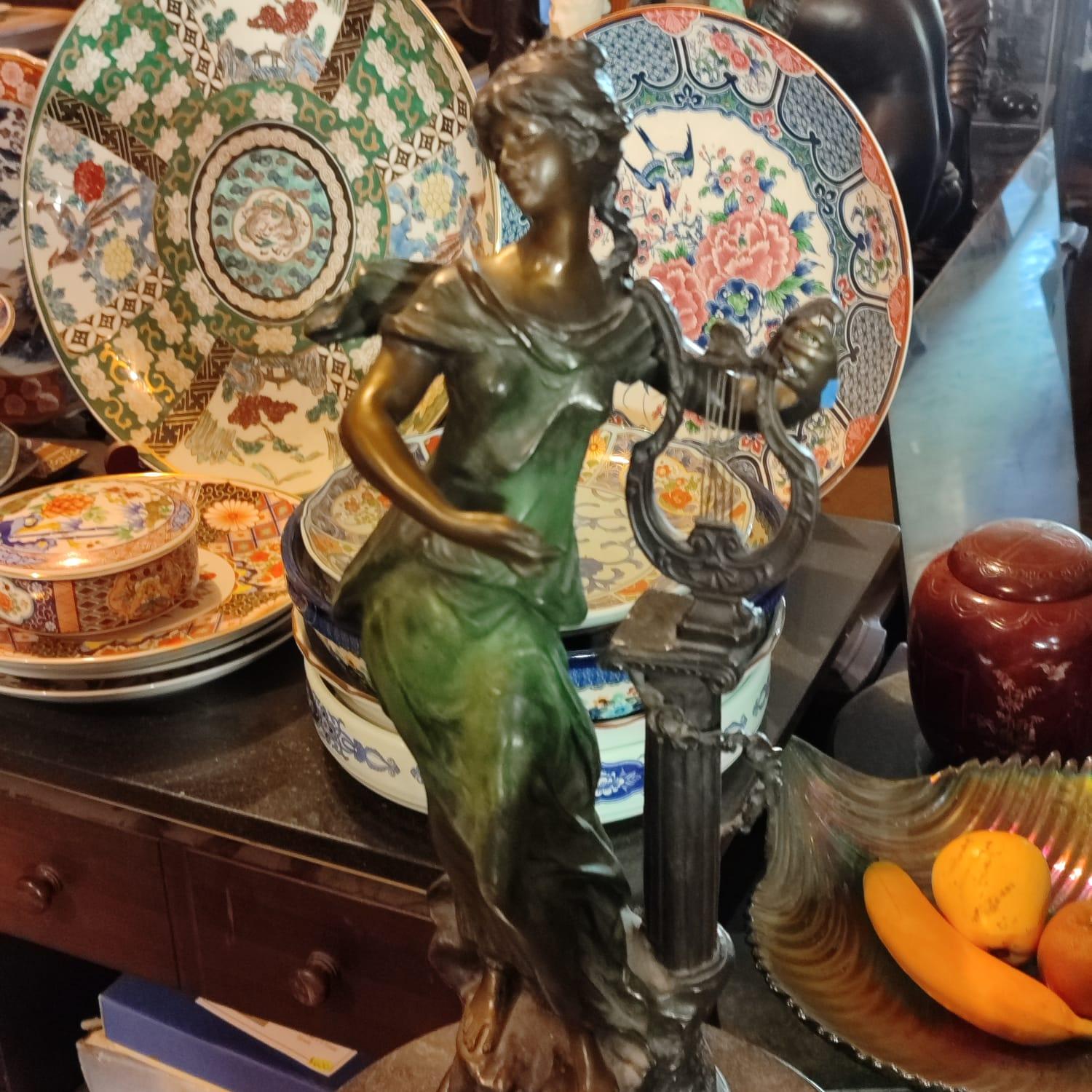 Harp girl Bronze Sculpture by Auguste Moreau - Antiques Bazaar Ensenada