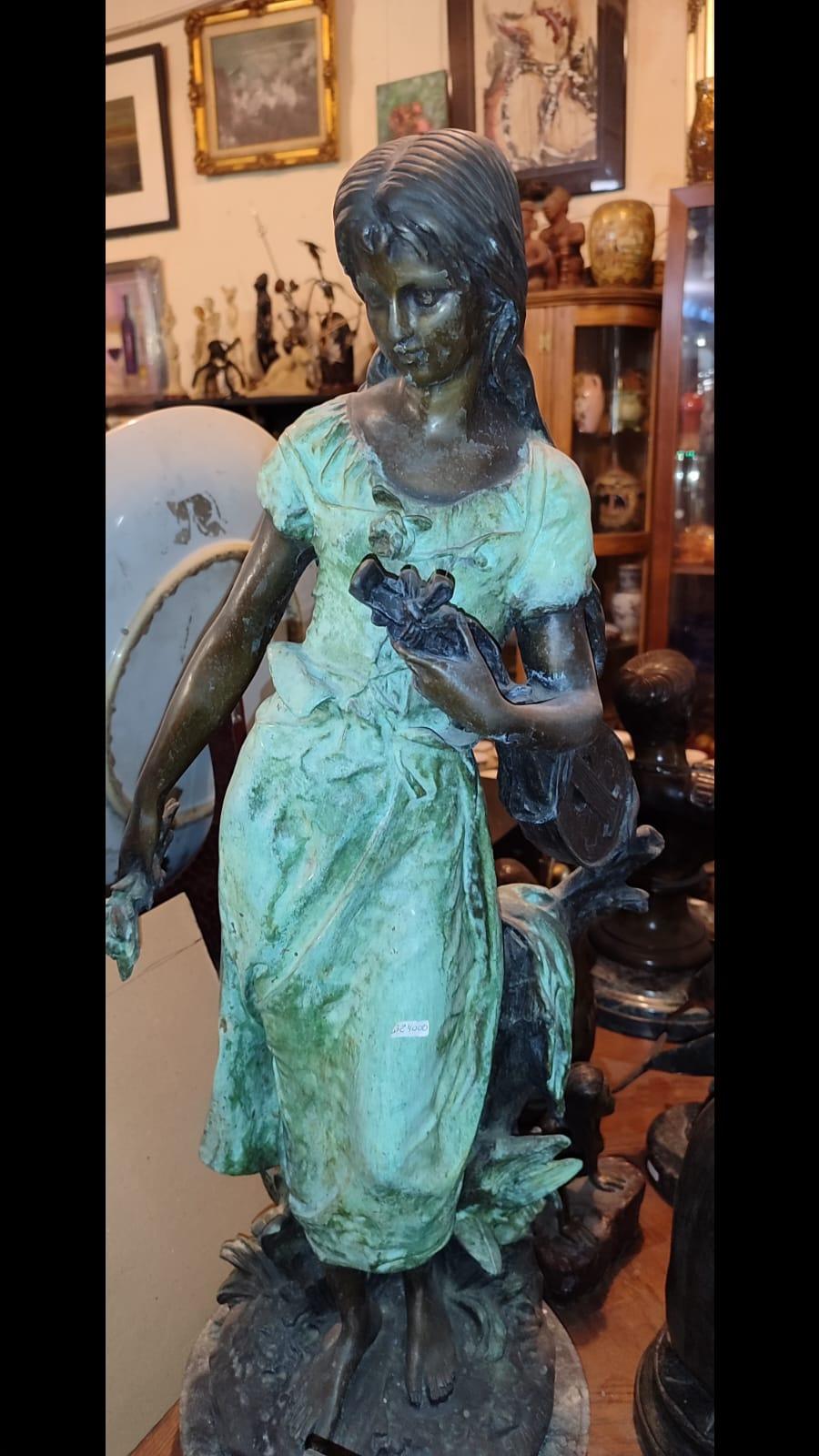 Auguste Moreaud Mandolin Woman Bronze Sculpture - Antiques Bazaar Ensenada