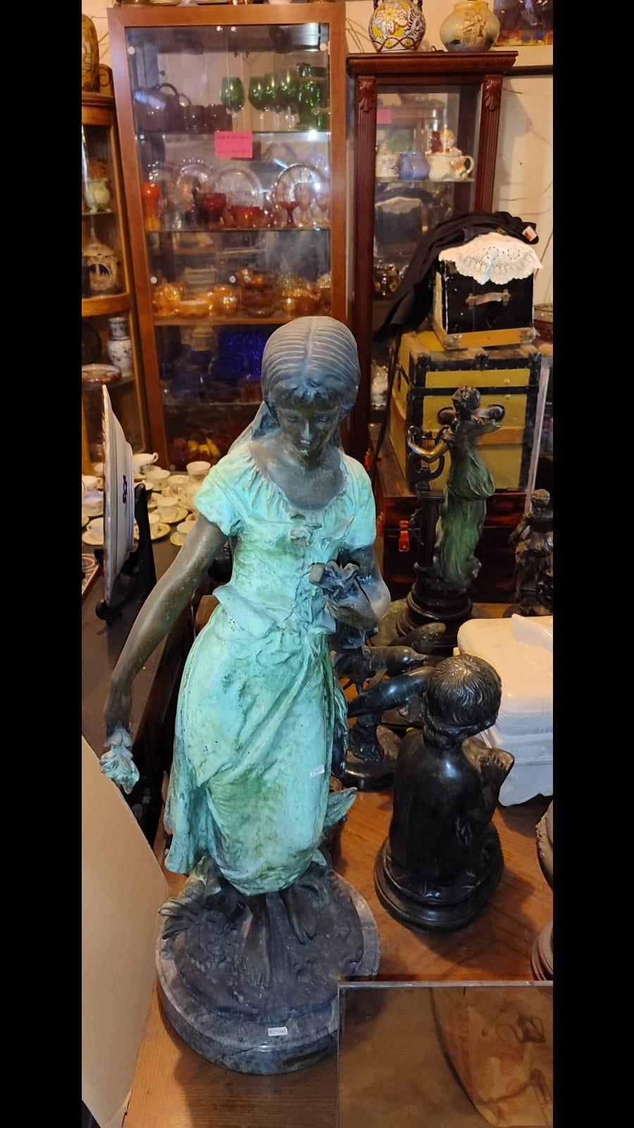 Auguste Moreaud Mandolin Woman Bronze Sculpture - Antiques Bazaar Ensenada