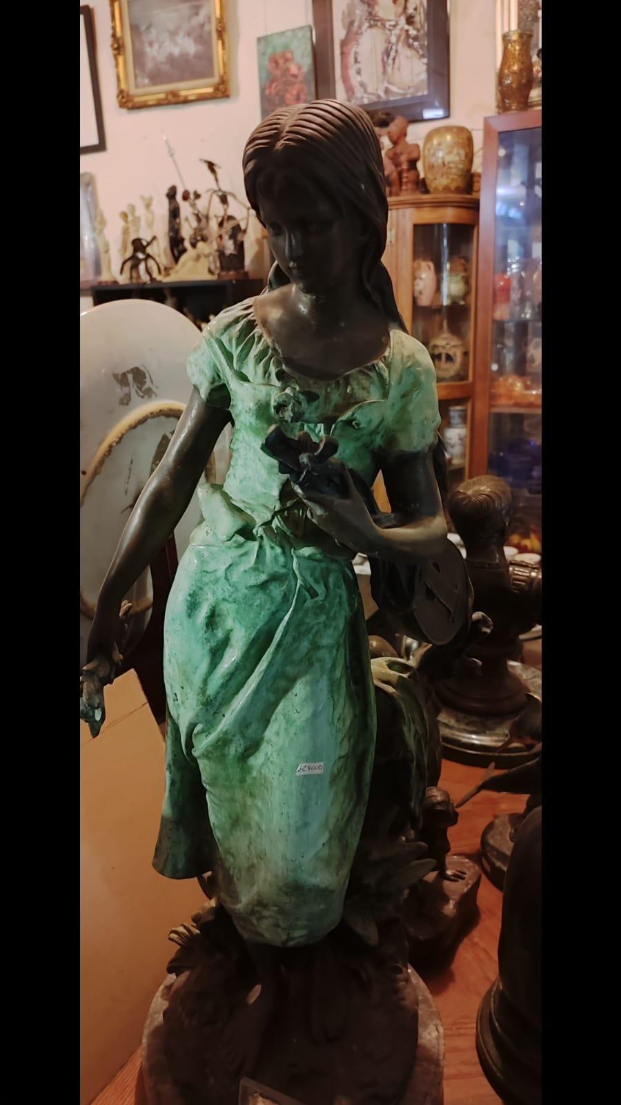 Auguste Moreaud Mandolin Woman Bronze Sculpture - Antiques Bazaar Ensenada