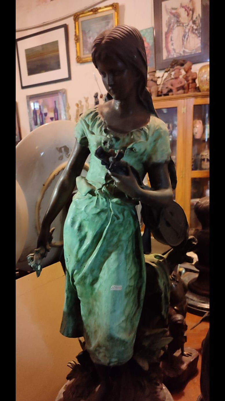 Auguste Moreaud Mandolin Woman Bronze Sculpture - Antiques Bazaar Ensenada