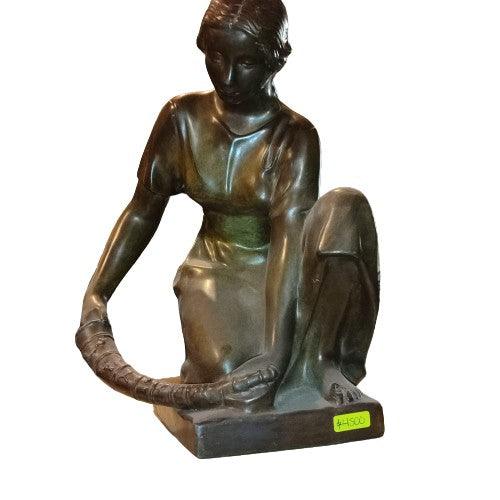 Woman with Horn Bronze Sculpture. - Antiques Bazaar Ensenada