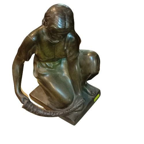 Woman with Horn Bronze Sculpture. - Antiques Bazaar Ensenada