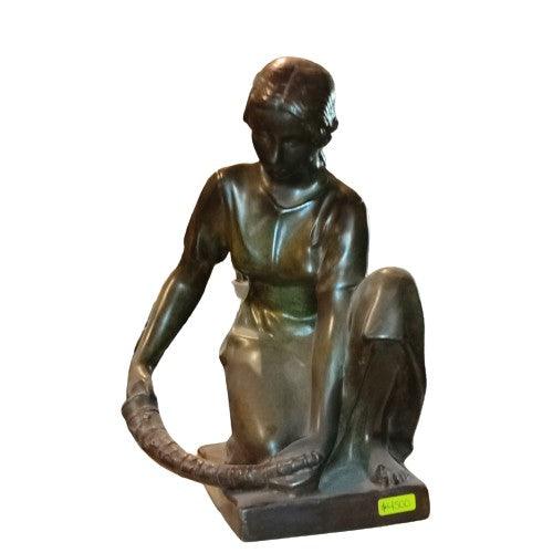 Woman with Horn Bronze Sculpture. - Antiques Bazaar Ensenada