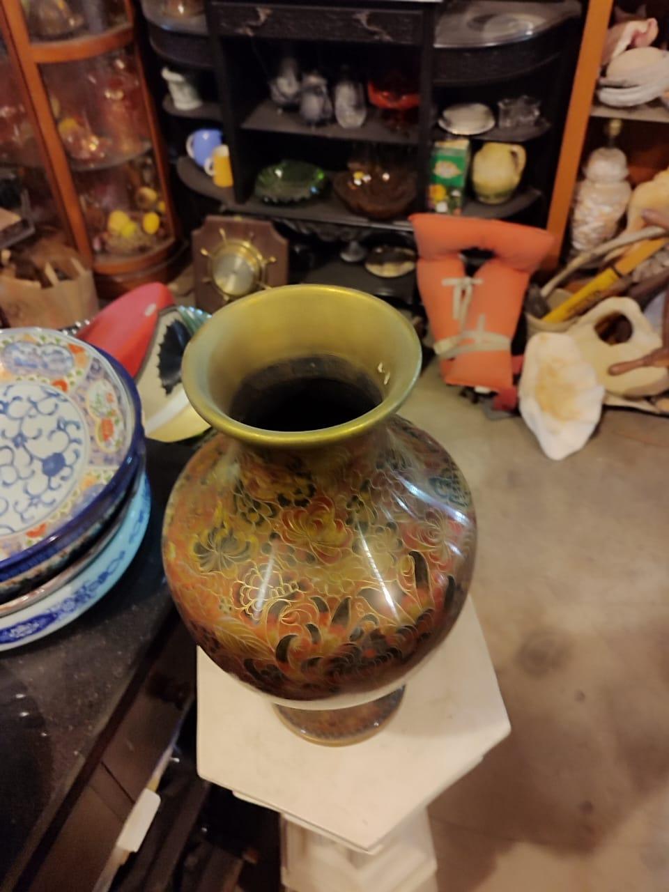 Vintage Cloisonné Chinese Tall Baluster Shape Vase - Antiques Bazaar Ensenada