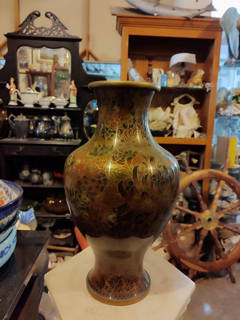 Vintage Cloisonné Chinese Tall Baluster Shape Vase - Antiques Bazaar Ensenada
