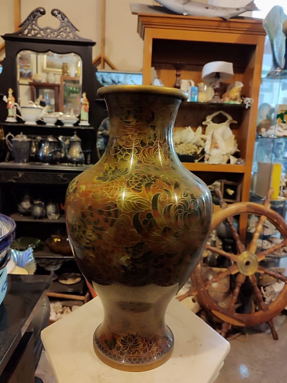 Vintage Cloisonné Chinese Tall Baluster Shape Vase - Antiques Bazaar Ensenada