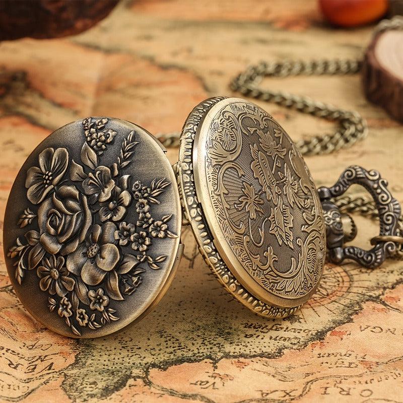 Reloj De Bolsillo Con Estética Antigua Y Diseño De Flores - Antiques Bazaar Ensenada