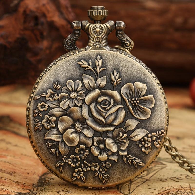 Reloj De Bolsillo Con Estética Antigua Y Diseño De Flores - Antiques Bazaar Ensenada
