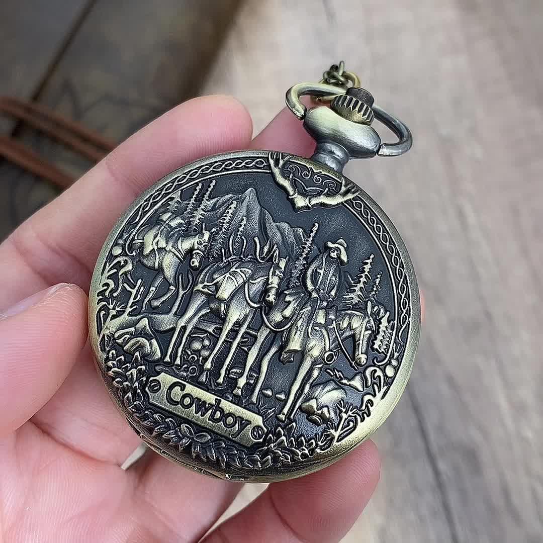 Reloj de bolsillo de cuarzo Steampunk, diseño vintage de vaquero occidental - Antiques Bazaar Ensenada