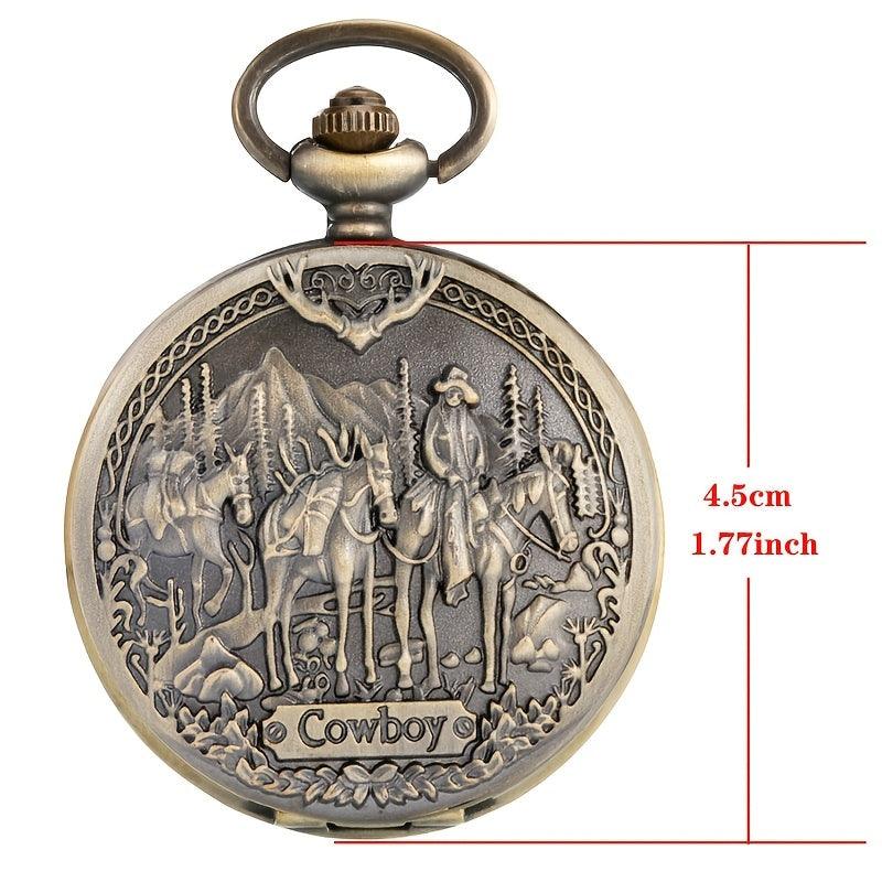 Reloj de bolsillo de cuarzo Steampunk, diseño vintage de vaquero occidental - Antiques Bazaar Ensenada