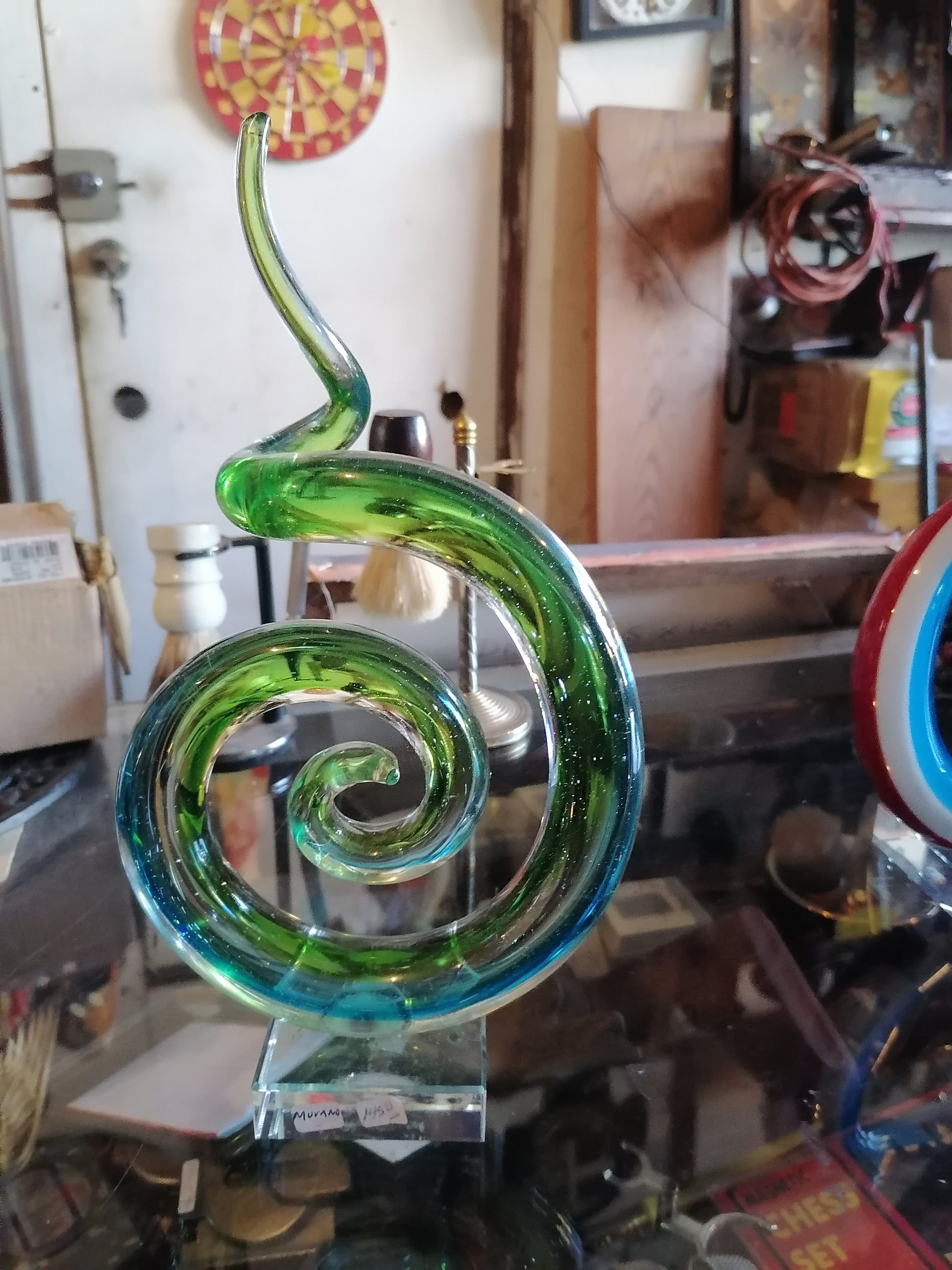 Escultura de arte abstracto de cristal de Murano verde italiano moderno - Antiques Bazaar Ensenada