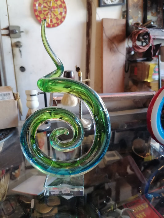 Escultura de arte abstracto de cristal de Murano verde italiano moderno - Antiques Bazaar Ensenada