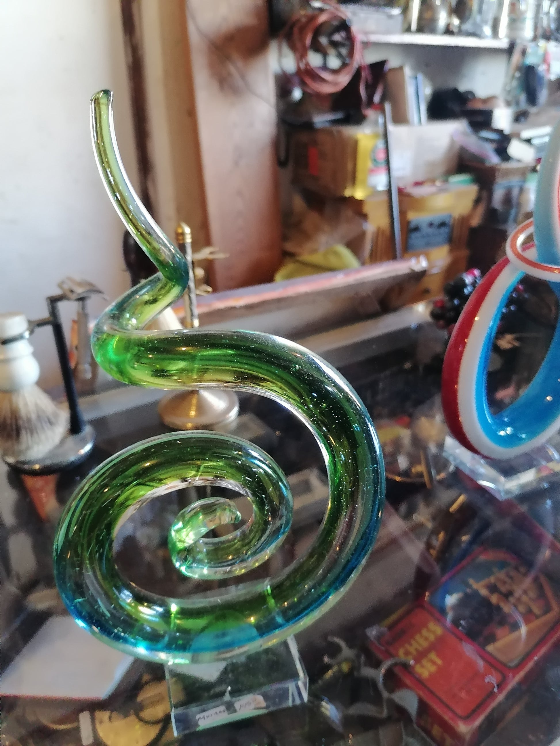 Escultura de arte abstracto de cristal de Murano verde italiano moderno - Antiques Bazaar Ensenada