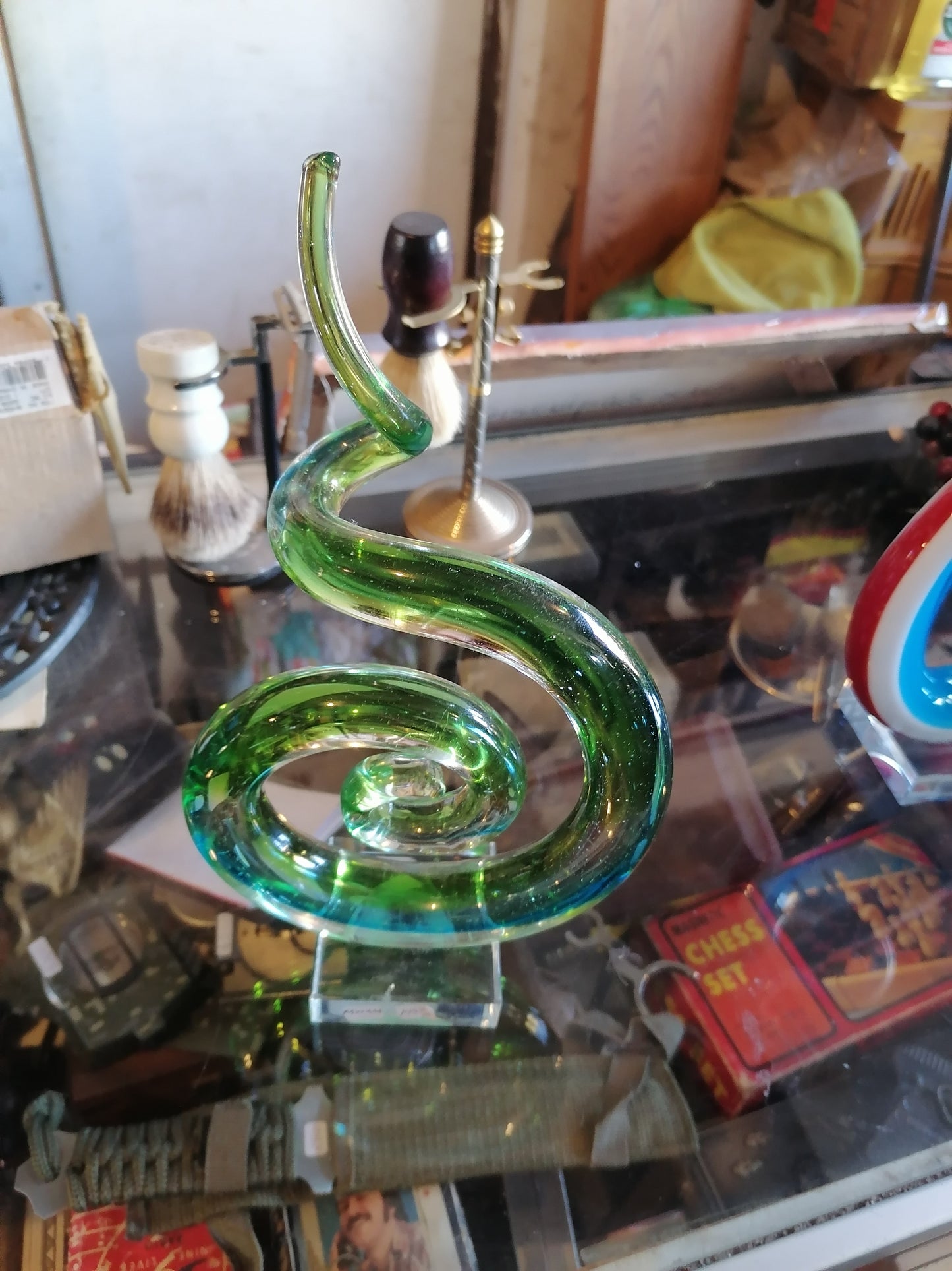 Escultura de arte abstracto de cristal de Murano verde italiano moderno - Antiques Bazaar Ensenada