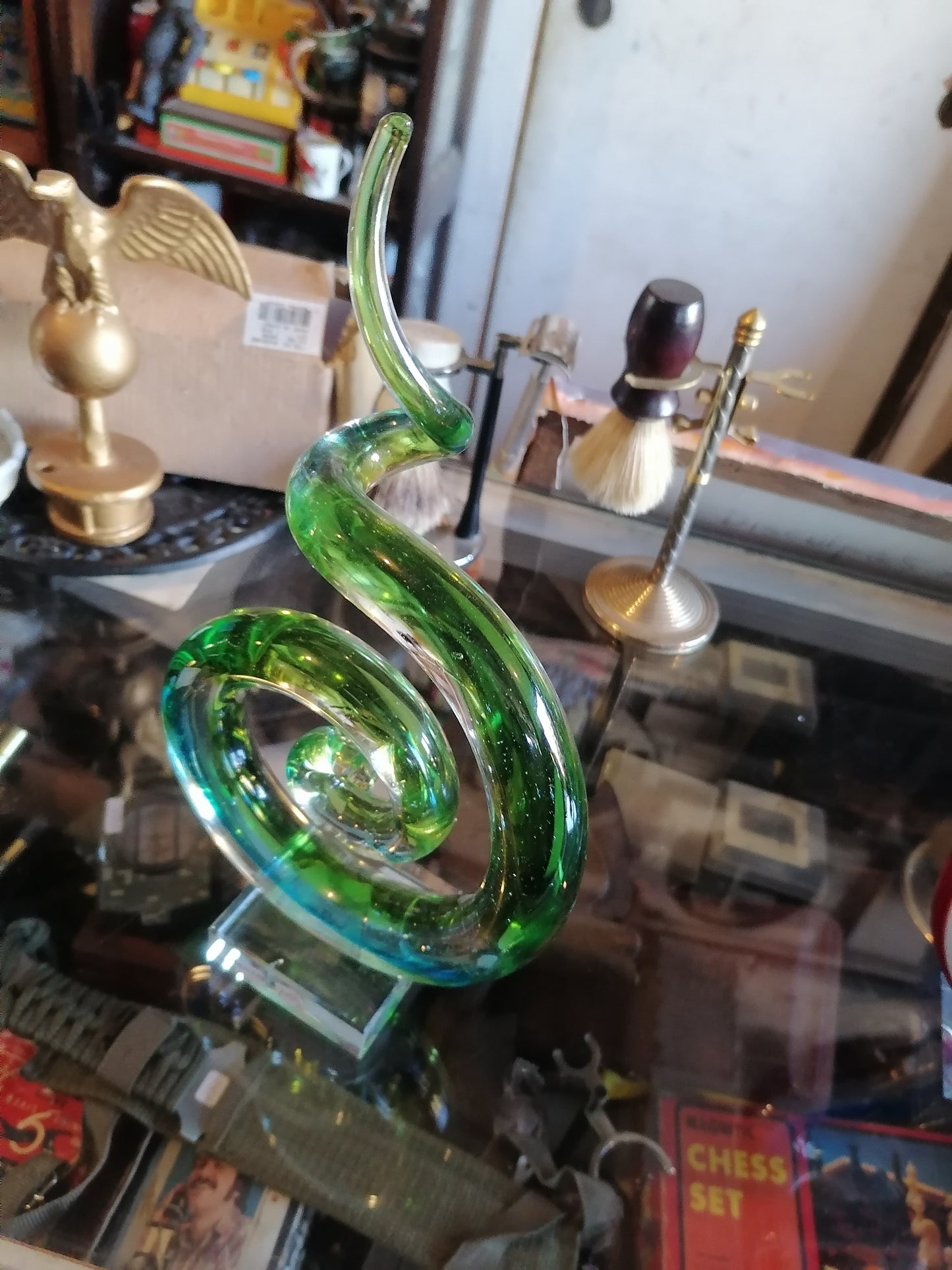 Escultura de arte abstracto de cristal de Murano verde italiano moderno - Antiques Bazaar Ensenada