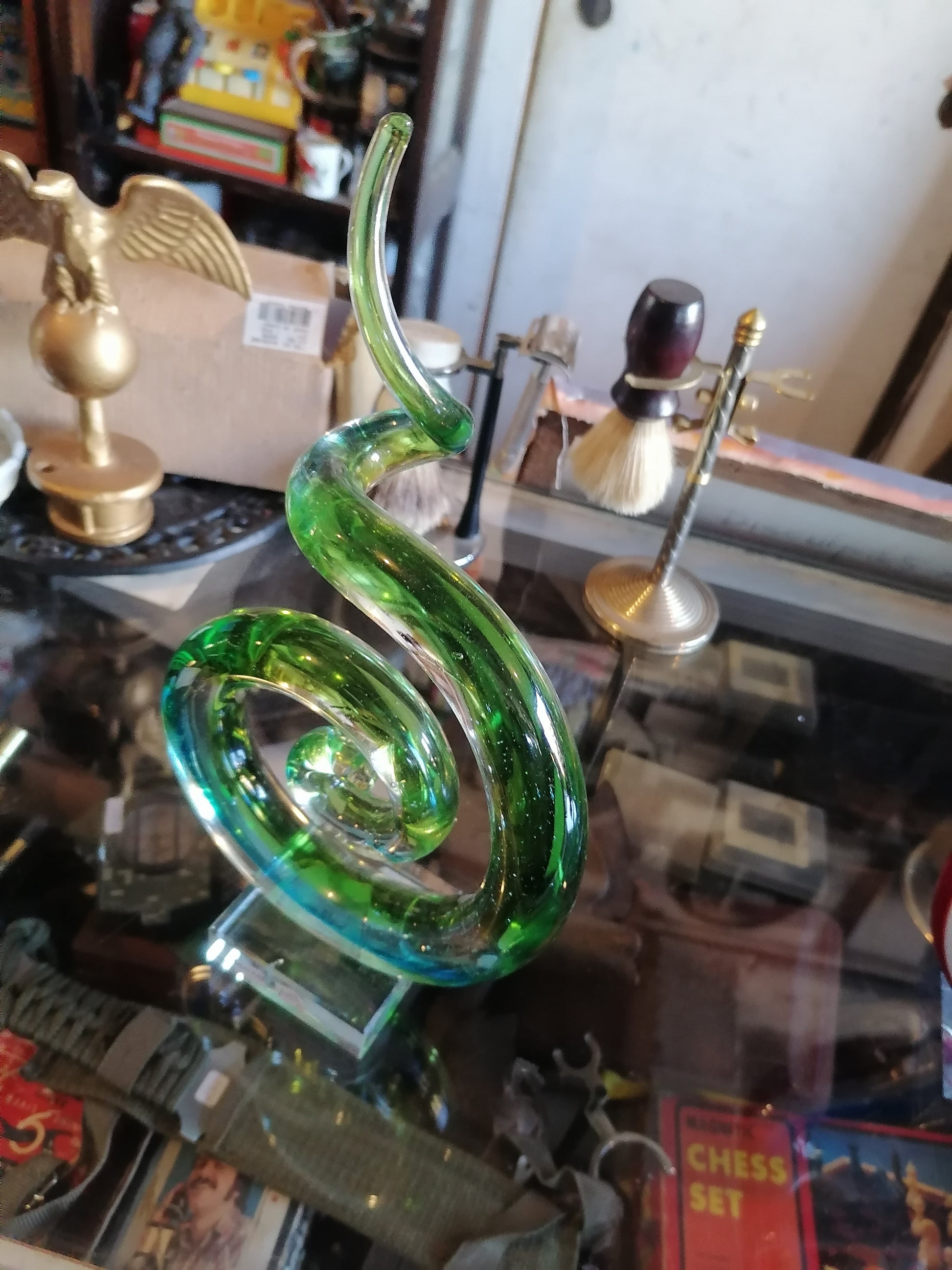 Escultura de arte abstracto de cristal de Murano verde italiano moderno - Antiques Bazaar Ensenada