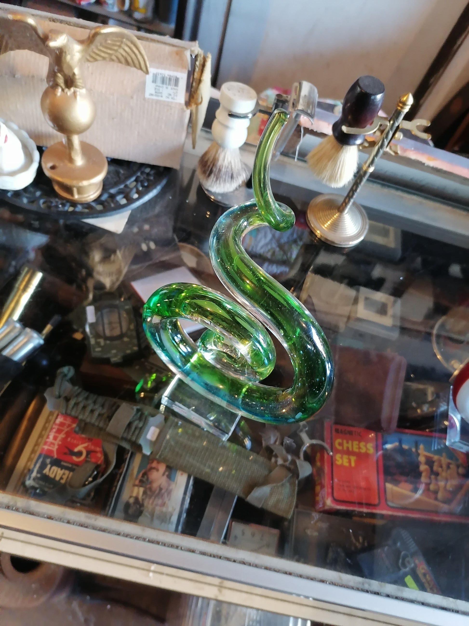 Escultura de arte abstracto de cristal de Murano verde italiano moderno - Antiques Bazaar Ensenada