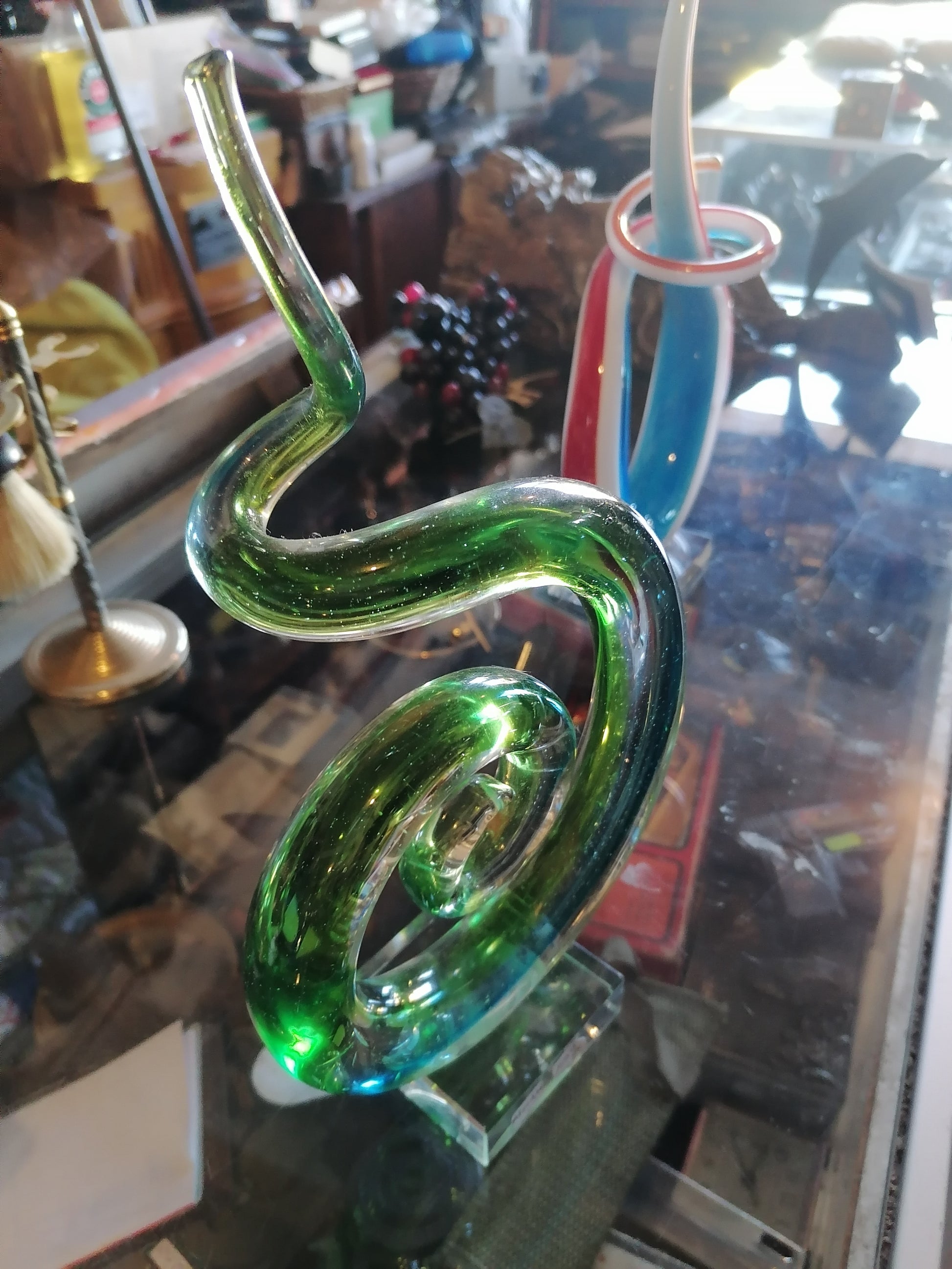Escultura de arte abstracto de cristal de Murano verde italiano moderno - Antiques Bazaar Ensenada