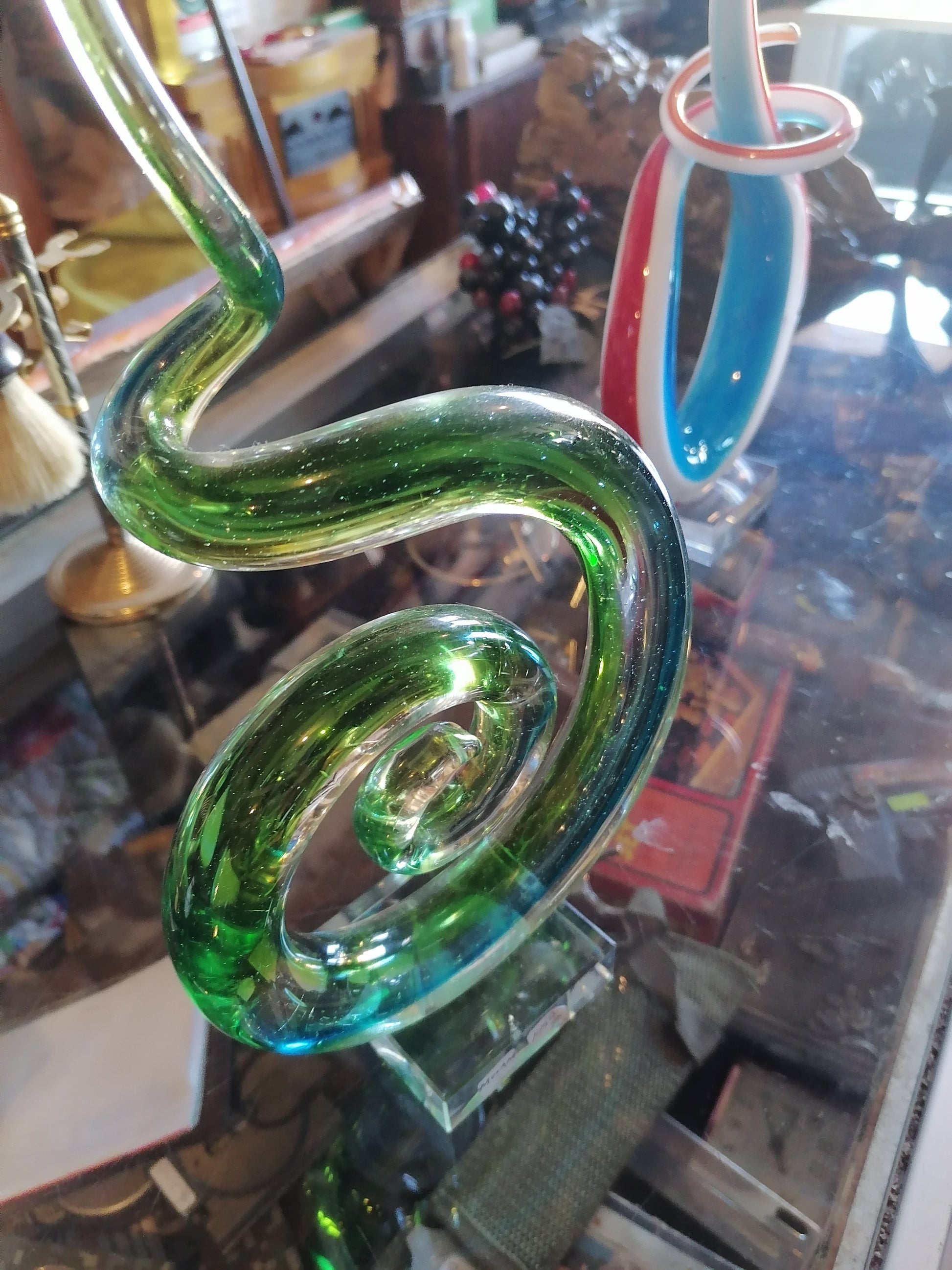 Escultura de arte abstracto de cristal de Murano verde italiano moderno - Antiques Bazaar Ensenada