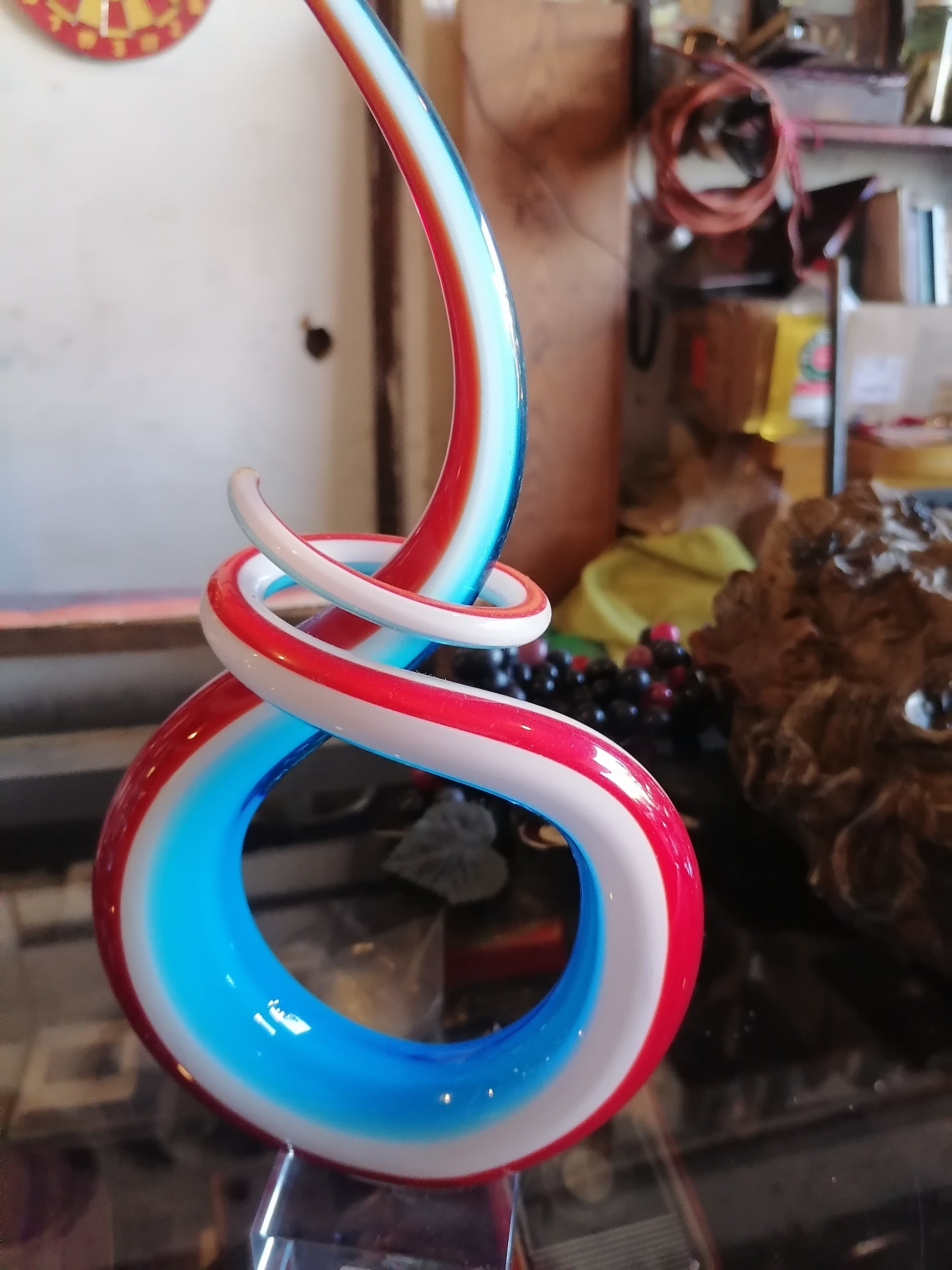escultura de arte abstracto en cristal de Murano rojo - Antiques Bazaar Ensenada
