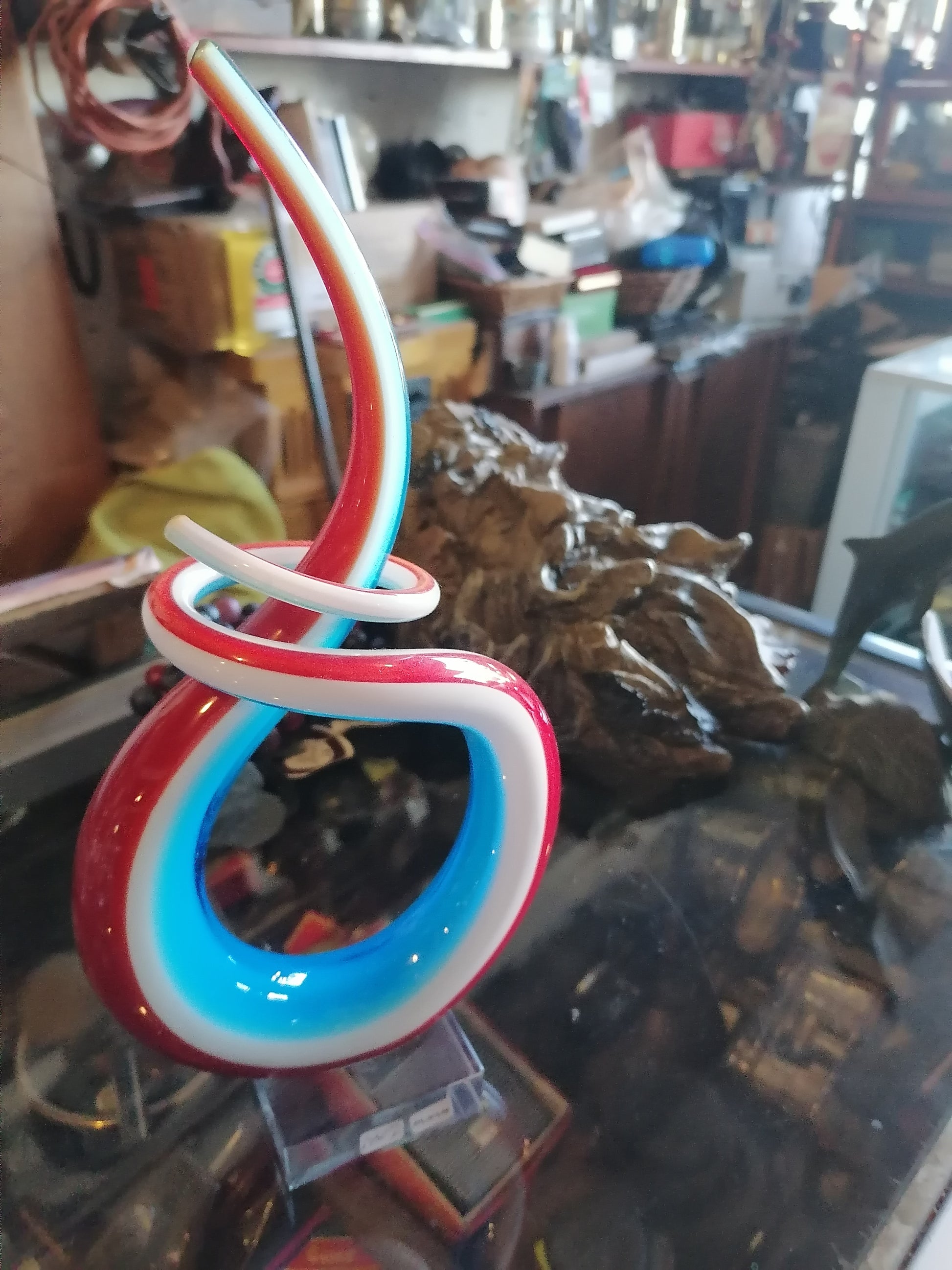 escultura de arte abstracto en cristal de Murano rojo - Antiques Bazaar Ensenada