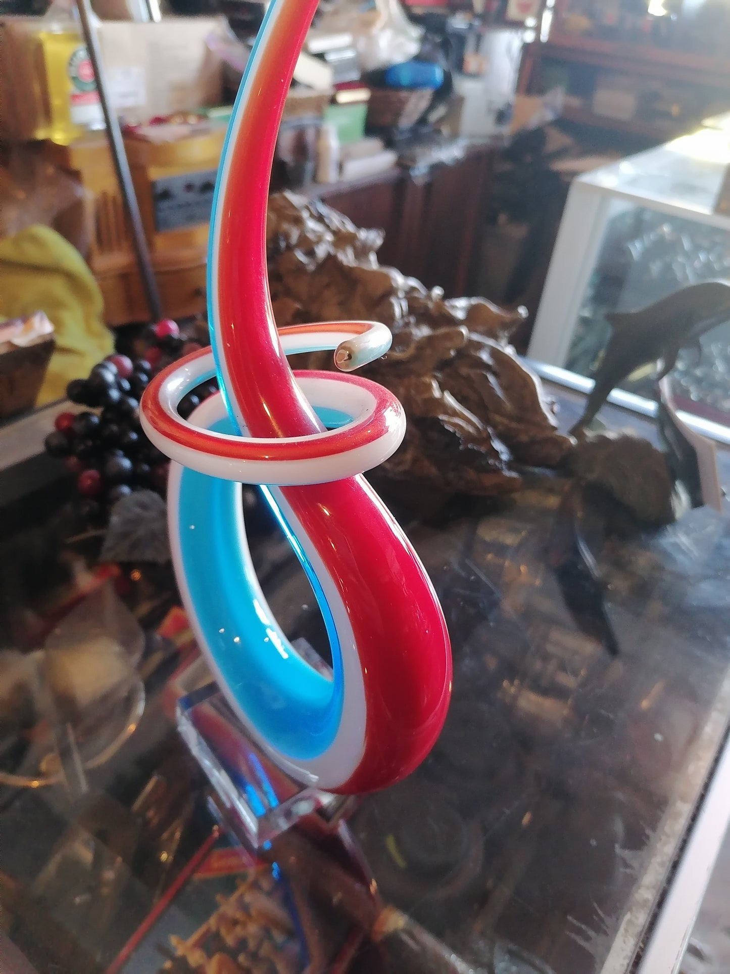 escultura de arte abstracto en cristal de Murano rojo - Antiques Bazaar Ensenada