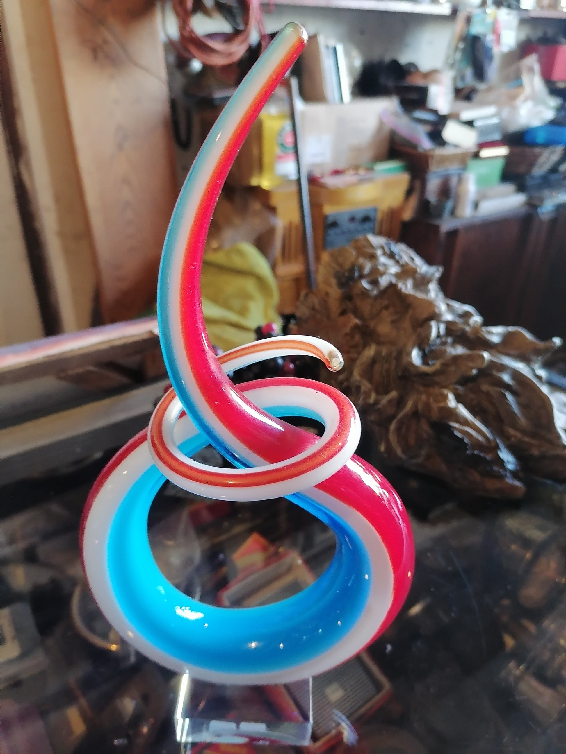 escultura de arte abstracto en cristal de Murano rojo - Antiques Bazaar Ensenada