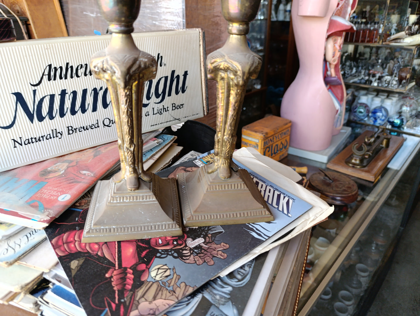 Portavelas Vintage de Latón con Cabezas de Carnero | Diseño Elegante y Clásico