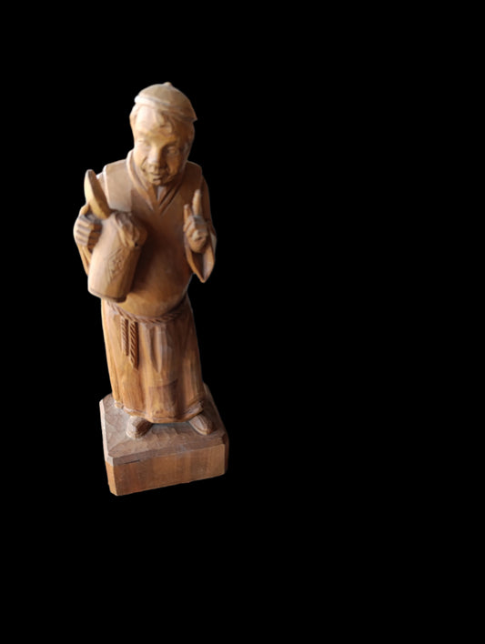 Antigua Escultura China Tallada a Mano | Anciano en Madera Marrón