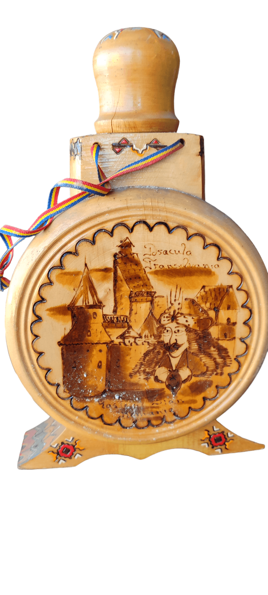 botella forrada en madera antigua, fabricada en Rumania - Antiques Bazaar Ensenada