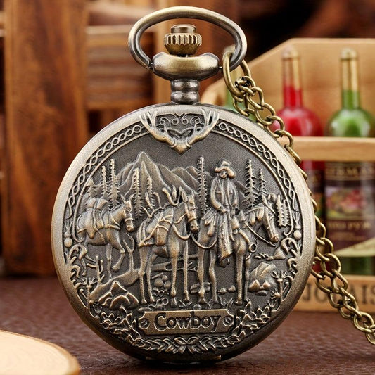 Reloj de bolsillo de cuarzo Steampunk, diseño vintage de vaquero occidental - Antiques Bazaar Ensenada